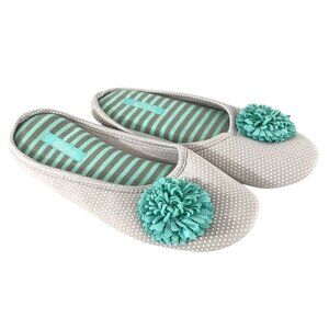 EZStep Womens Slippers Slides Fabric Floral Applique Polka Dot Gray Aqua Size 7